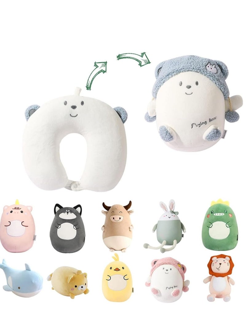SYOSI وسادة سفر للأطفال، وسادة سفر 2 في 1 للأطفال، وسادة ناعمة ولطيفة على شكل دب يمكن تحويلها إلى وسادة عنق على شكل حرف U لراحة قصوى أثناء السفر بالطائرة أو السيارة أو القطار أو الحافلة - Image 1