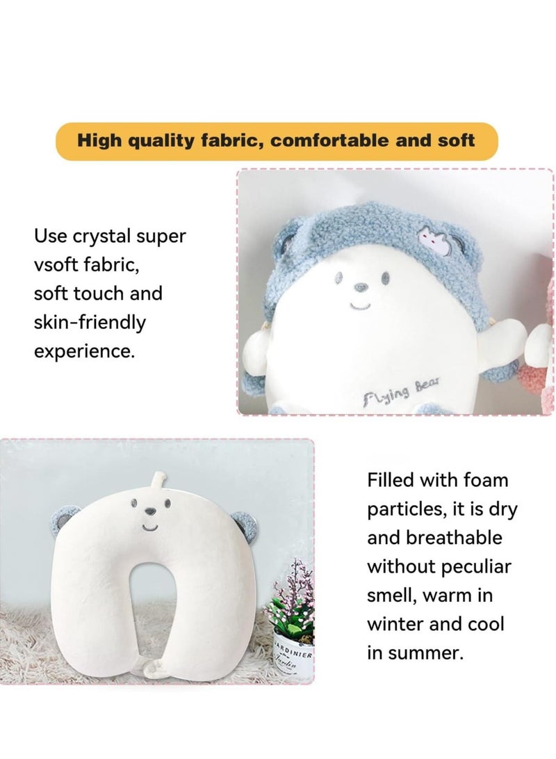 SYOSI وسادة سفر للأطفال، وسادة سفر 2 في 1 للأطفال، وسادة ناعمة ولطيفة على شكل دب يمكن تحويلها إلى وسادة عنق على شكل حرف U لراحة قصوى أثناء السفر بالطائرة أو السيارة أو القطار أو الحافلة - Image 4