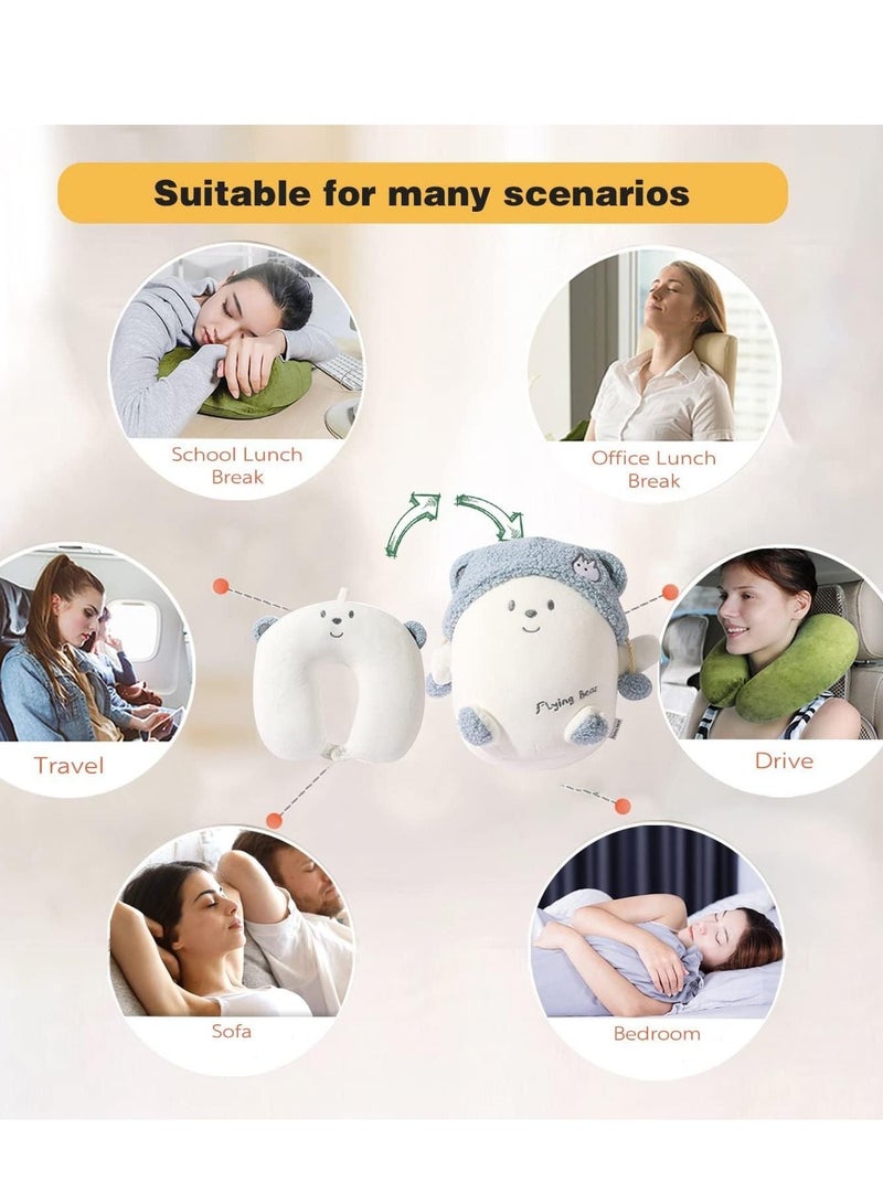 SYOSI وسادة سفر للأطفال، وسادة سفر 2 في 1 للأطفال، وسادة ناعمة ولطيفة على شكل دب يمكن تحويلها إلى وسادة عنق على شكل حرف U لراحة قصوى أثناء السفر بالطائرة أو السيارة أو القطار أو الحافلة - Image 5