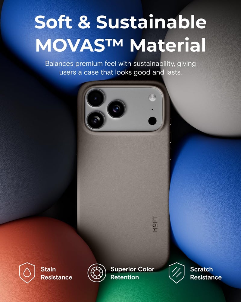 MOFT for iPhone 17 Pro Case- MOVAS Snap Case, MagSafe Compatible, Soft-Touch Vegan Leather, Classic Minimalist Design, Lightweight, Stain-Resistant & Camera Protection, Taupe - Image 3
