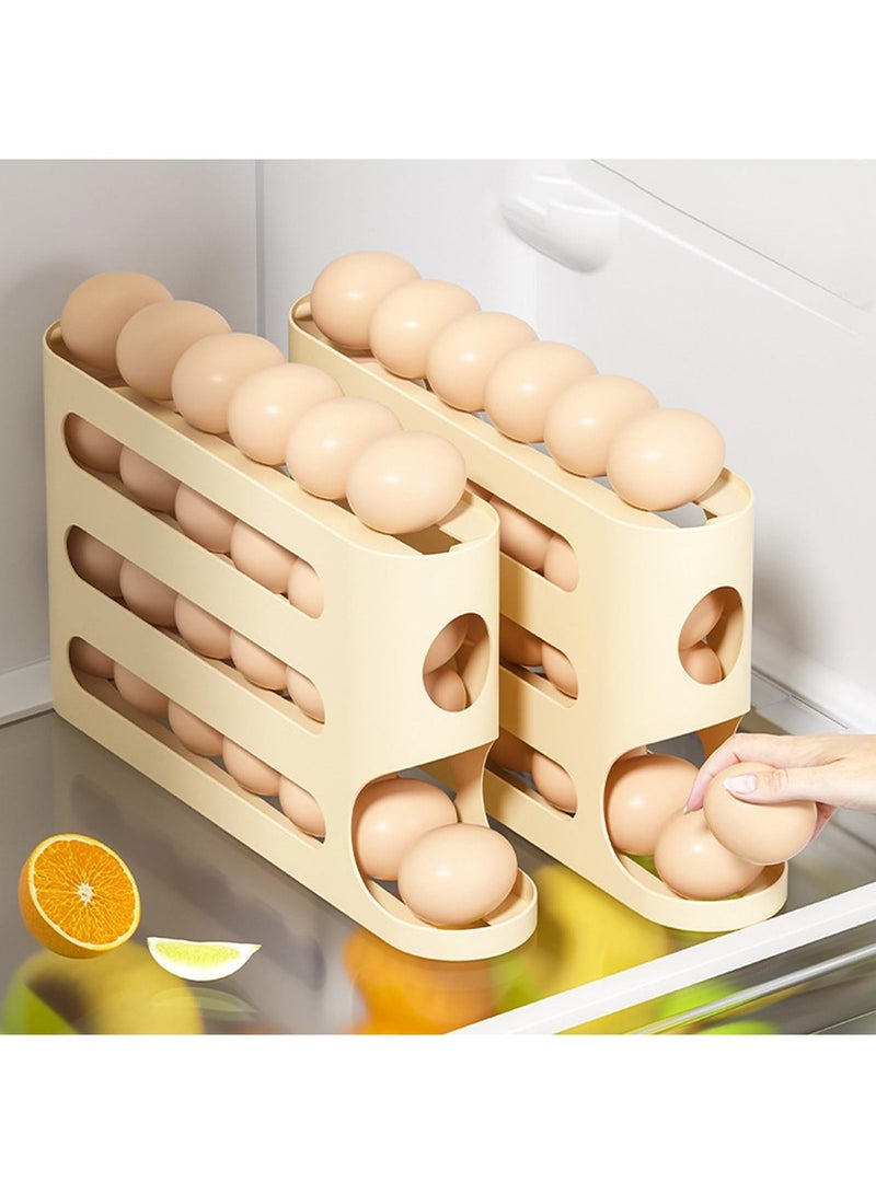 ممون حامل بيض بأربع طبقات للثلاجة، منظم بيض لطاولة المطبخ والثلاجة، موزع بيض موفر للمساحة يتحرك تلقائيًا، سعة 30 بيضة (أصفر) - Image 3
