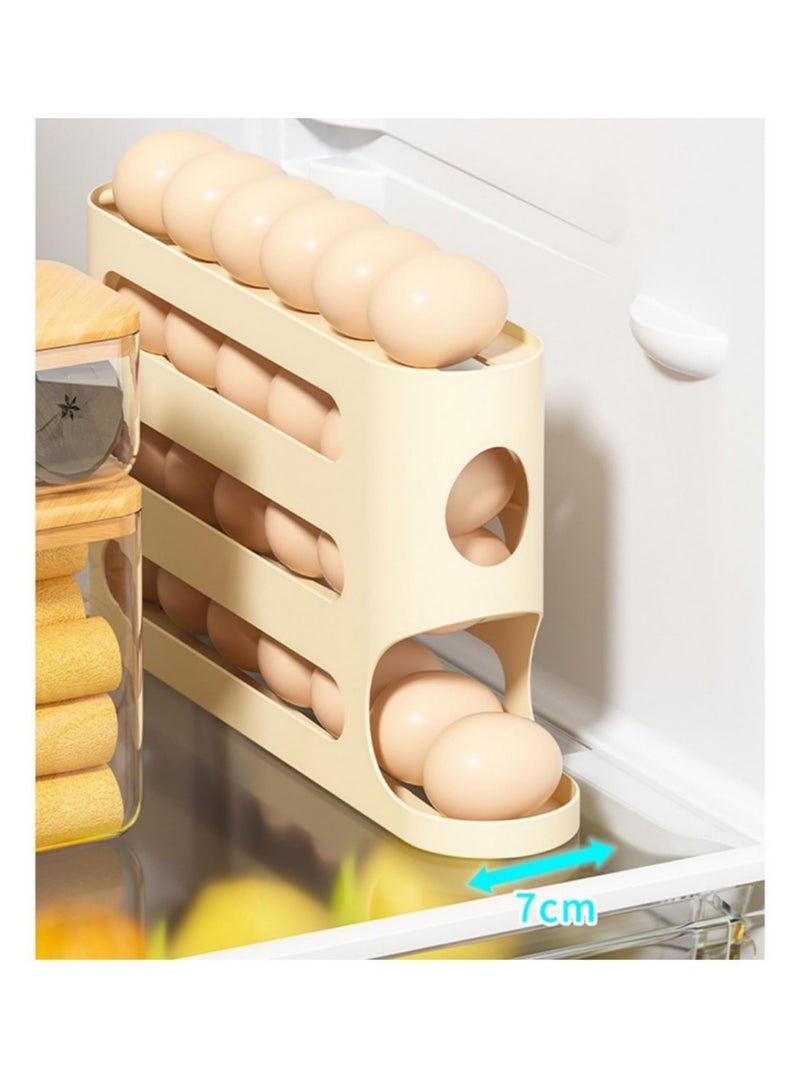 ممون حامل بيض بأربع طبقات للثلاجة، منظم بيض لطاولة المطبخ والثلاجة، موزع بيض موفر للمساحة يتحرك تلقائيًا، سعة 30 بيضة (أصفر) - Image 5