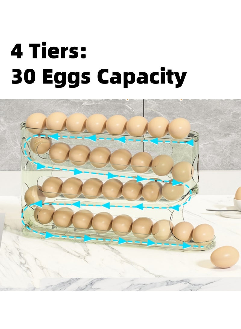 ممون حامل بيض بأربع طبقات للثلاجة، منظم بيض لطاولة المطبخ والثلاجة، موزع بيض موفر للمساحة يتحرك تلقائيًا، سعة 30 بيضة (أصفر) - Image 2
