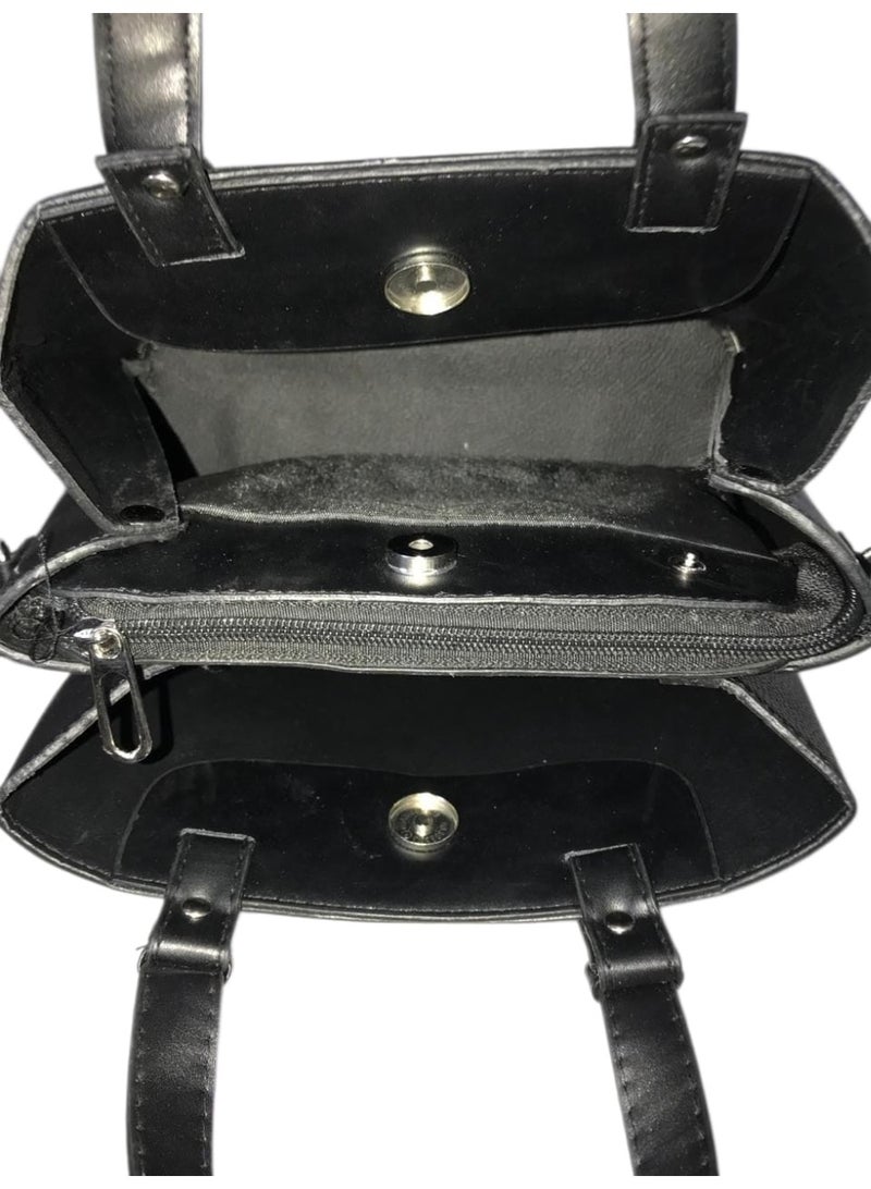 Classic Faux Leather Hand & Crossbody Bag – 3 Compartments - Image 4