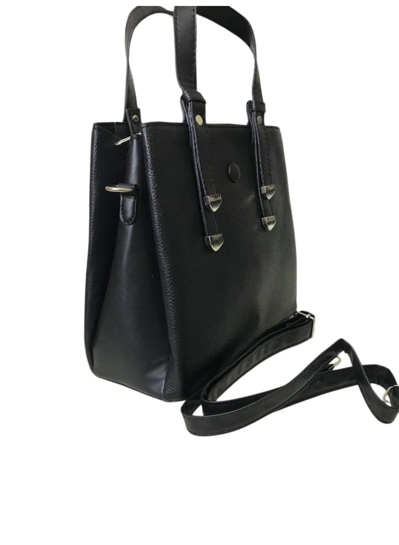 Classic Faux Leather Hand & Crossbody Bag – 3 Compartments - Image 2