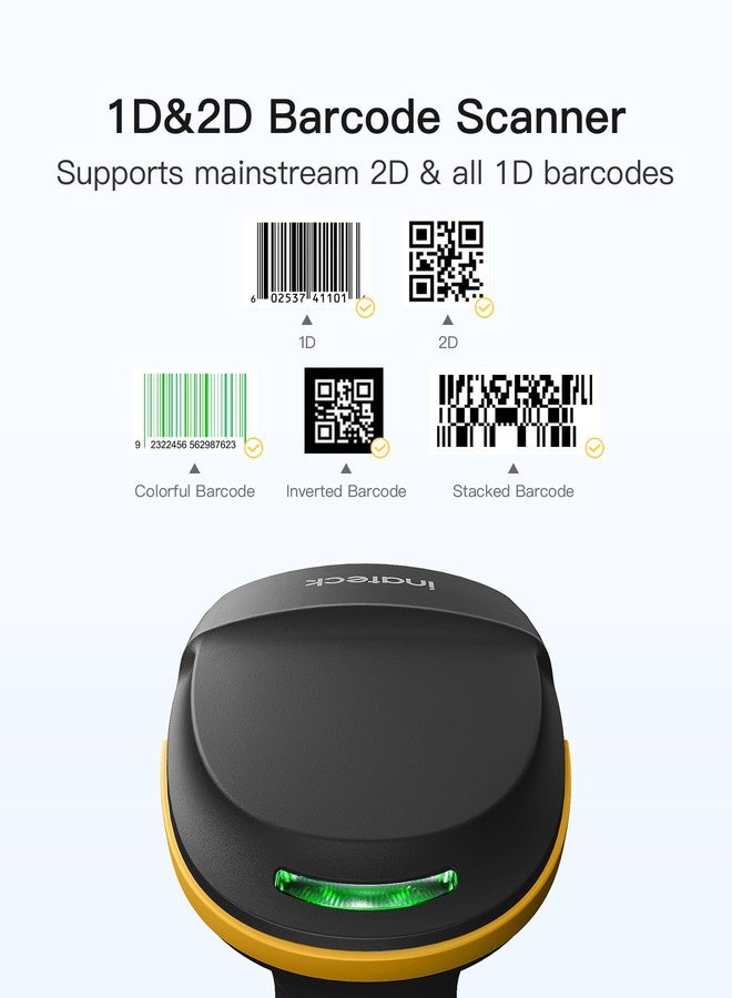 Inateck 2D Barcode Scanner Bluetooth, Barcode Reader with 2.4Ghz Smart Base, Screen Scanning, BCST-54 Black - Image 2
