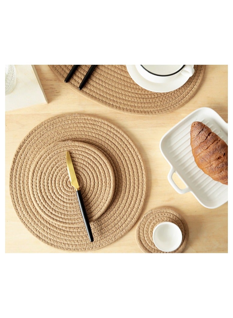 Trivets for Hot Dishes, Trivets for Hot Pots and Pans, Hot Pads for Countertops, Coasters 4 Pcs and Storage Basket 1 Pack, Pot Holders for Kitchen, Cotton Hot Mats Cooking Pad Protect Table (Khaki) - Image 4
