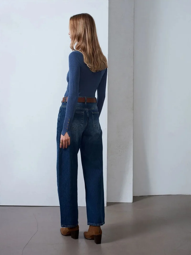 Dilvin DILVIN High-Waist Wide-Leg Cotton Denim Jeans