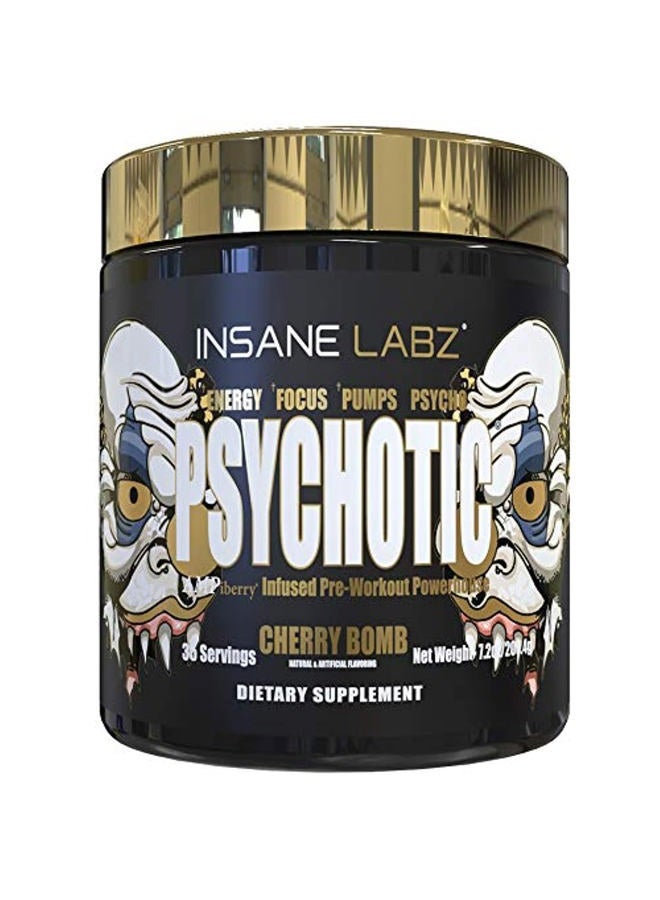 Insane labz سايكوتيك جولد، مسحوق قبل التمرين عالي المنبهات، طاقة دائمة شديدة، تركيز، ضخ وتحمل مع بيتا ألانين، DMAE بيتارتريت، سيترولين، معزز NO، 35 حصة، (قنبلة الكرز) - Image 1