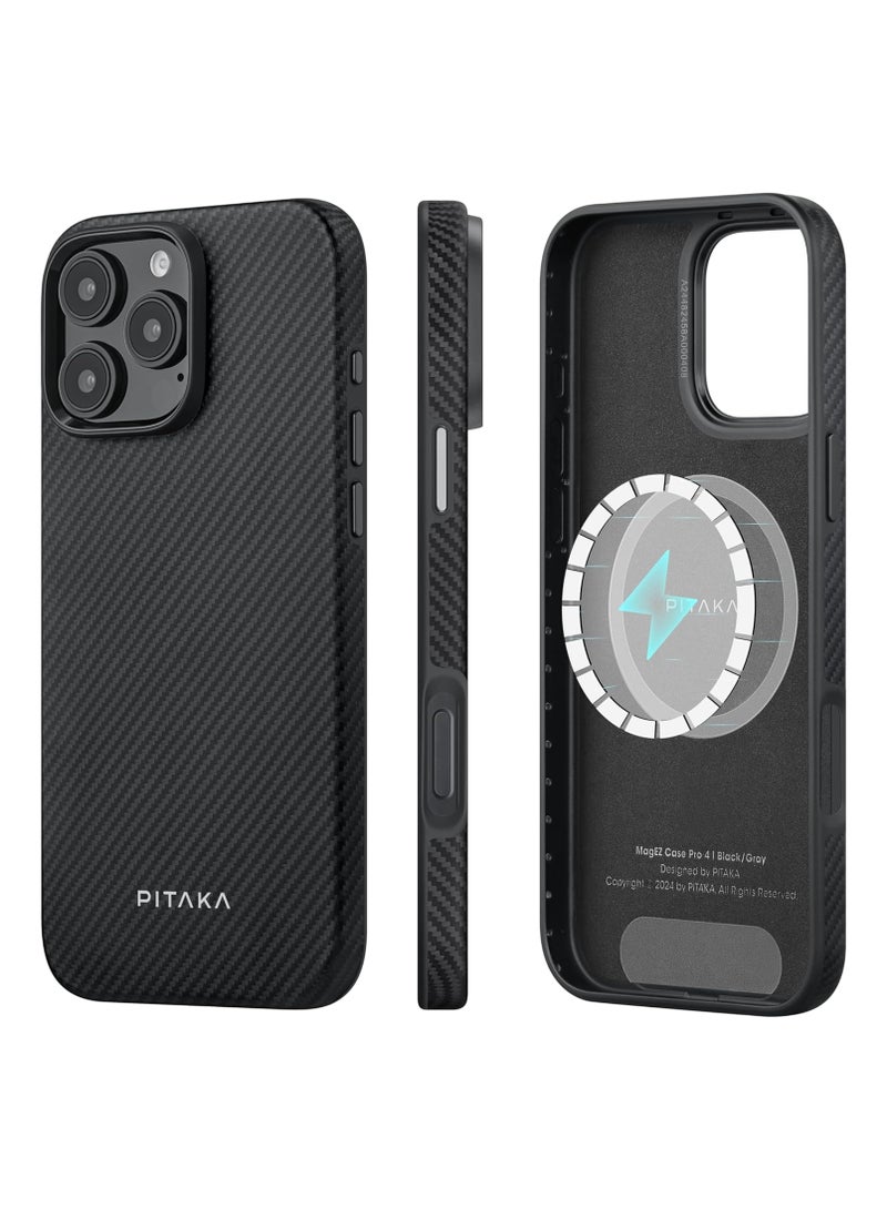 pitaka Case for iPhone 16 Pro Max Compatible with MagSafe, Shockproof Case for iPhone 16 Pro Max, 600D Aramid Fiber and TPU Combined Grade Protective Case-Black/Grey (Twill) - Image 1