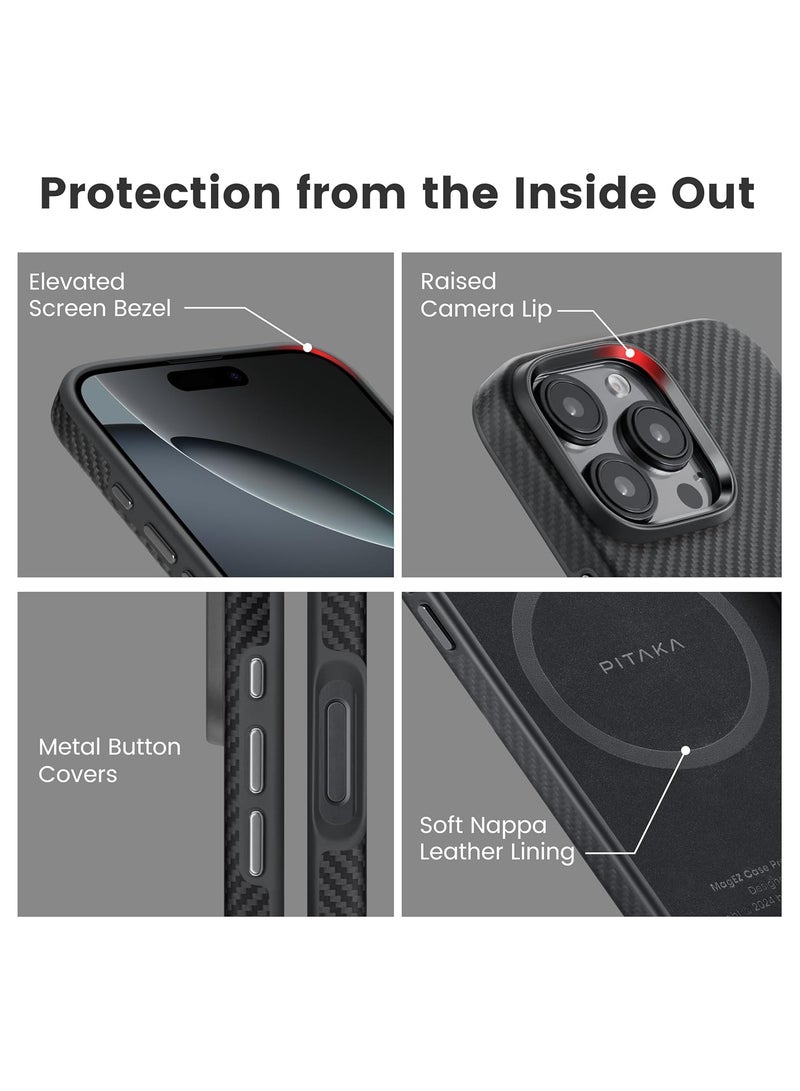 pitaka Case for iPhone 16 Pro Max Compatible with MagSafe, Shockproof Case for iPhone 16 Pro Max, 600D Aramid Fiber and TPU Combined Grade Protective Case-Black/Grey (Twill) - Image 3