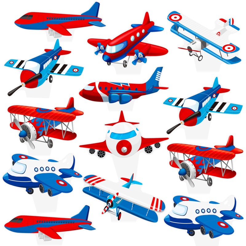 umoni Airplane Cupcake Toppers Airplane Birthday Party Decorations 48PCS Plane Cupcake Picks Aircraft Helicopter Cake Decor for Aviation Theme Pilot Baby Shower Birthday Party Supplies - Image 2