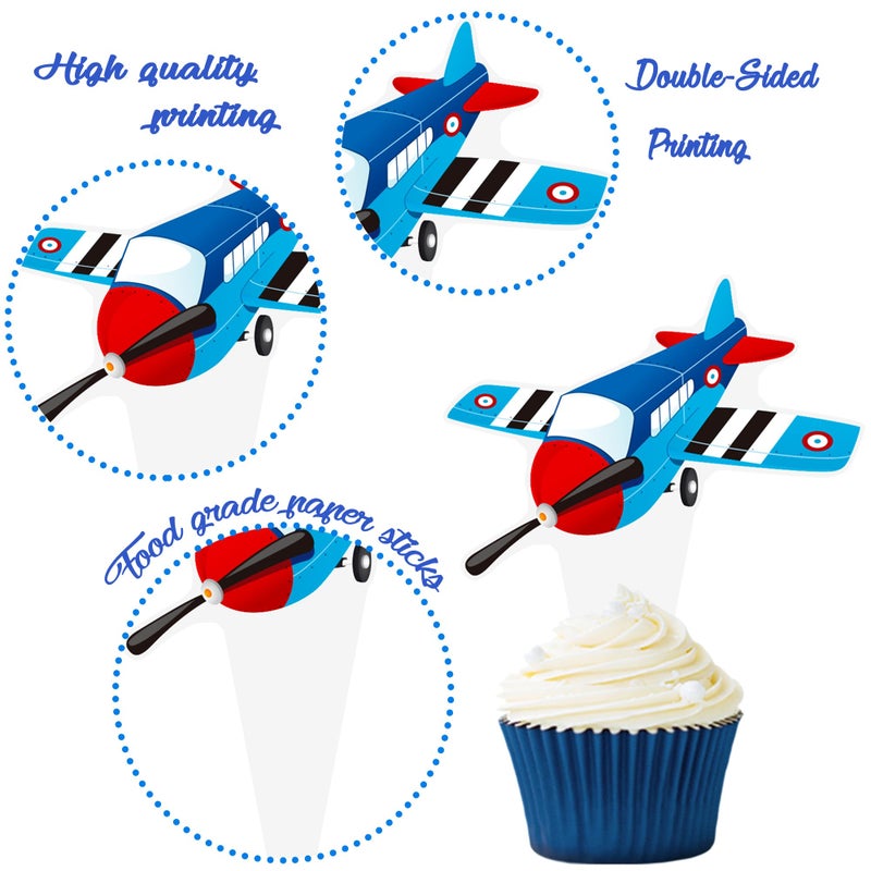umoni Airplane Cupcake Toppers Airplane Birthday Party Decorations 48PCS Plane Cupcake Picks Aircraft Helicopter Cake Decor for Aviation Theme Pilot Baby Shower Birthday Party Supplies - Image 3