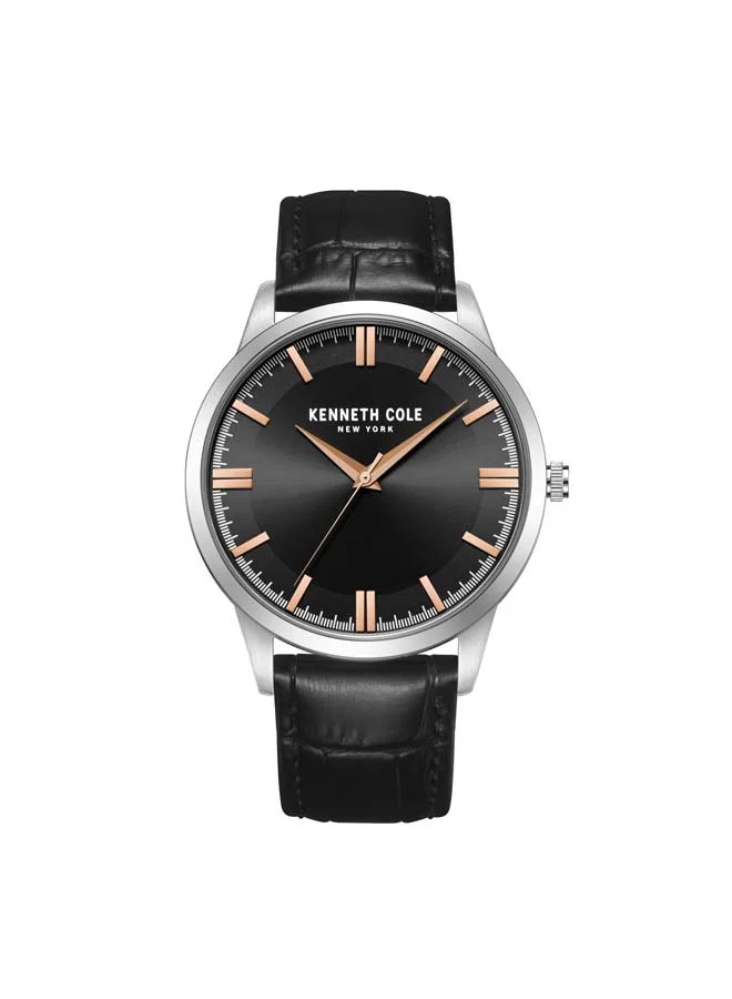 كينيث كول نيو يورك Modern Classic Black Dial Genuine Leather Strap Analog Watch for Men