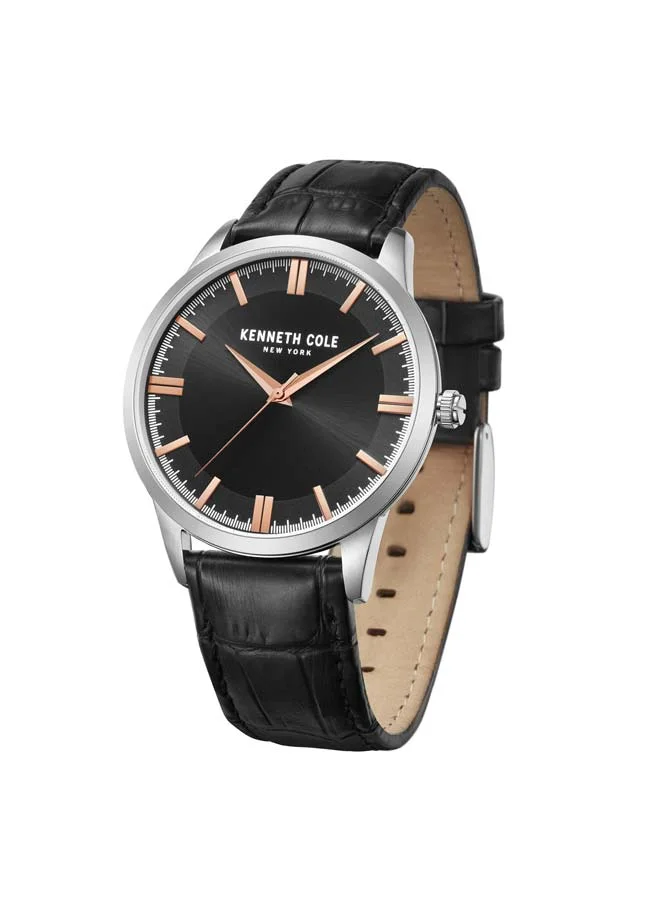 كينيث كول نيو يورك Modern Classic Black Dial Genuine Leather Strap Analog Watch for Men