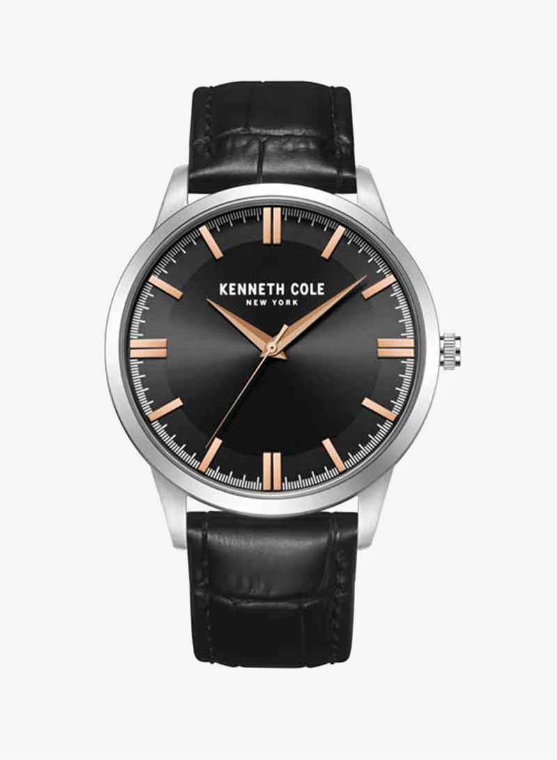 كينيث كول نيو يورك Modern Classic Black Dial Genuine Leather Strap Analog Watch for Men
