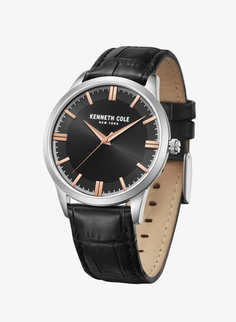 كينيث كول نيو يورك Modern Classic Black Dial Genuine Leather Strap Analog Watch for Men