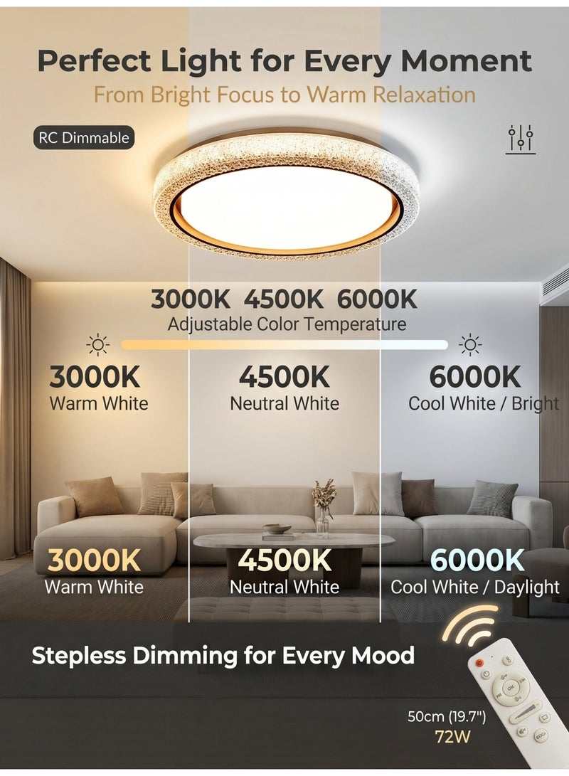 الحياة المريحة مصباح سقف LED دائري حديث بقوة 72 وات | مصباح RG متعدد الألوان قابل للتعتيم مع إضاءة معدنية وأكريليك | إضاءة ساطعة 50 سم لغرفة النوم وغرفة المعيشة والدراسة (15–25㎡) - Image 3