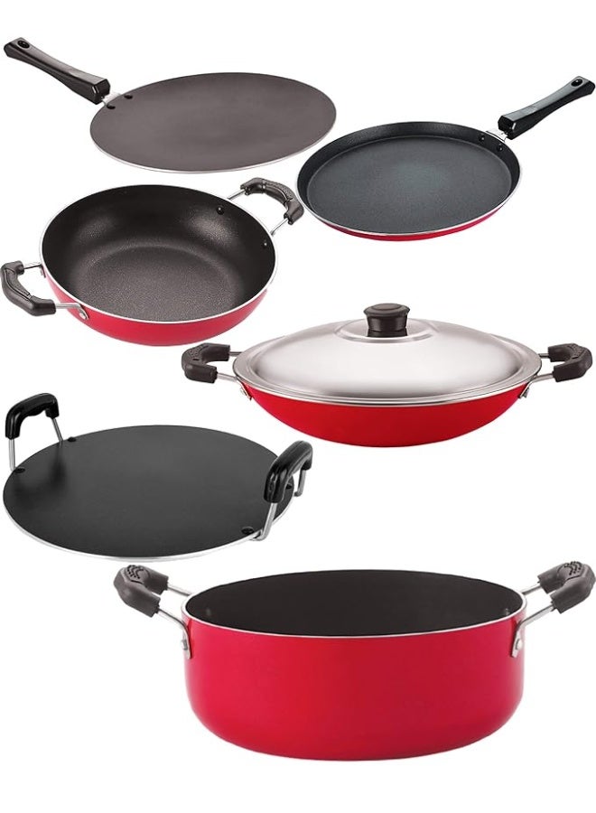 Nirlon Non Stick Aluminium Heat Resistance Cookware Set of 6 Pieces with Bakelite Handle - Image 1