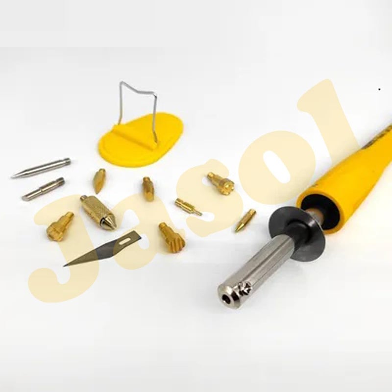 Jasol طقم أدوات حرق الخشب 14 قطعة، قلم قابل للتعديل مع 12 رأسًا وإكسسوارات جميعها في علبة تخزين - هدية كاملة لإتقان فن الحرق على الخشب 30 واط، أصفر - Image 4