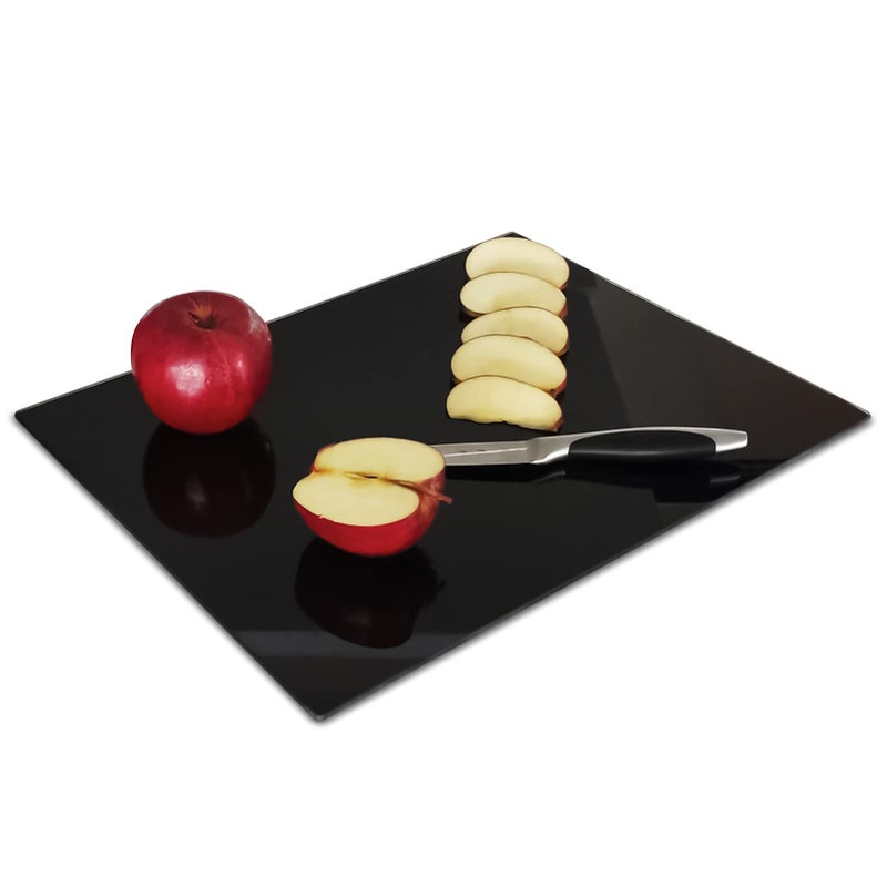 VASUHOME Glass Cutting Board 16  12 inch Set of 1 Tempered Glass Cutting Board Decorative Square Place Mat for Kitchen Scratch Heat Shatter Resistant Cutting Mat Silk Screen Black