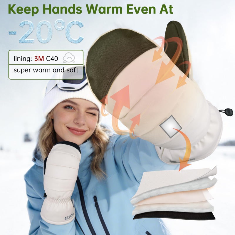 EXski Ski Mittens for Women, Waterproof Snow Ski Gloves for Snowboard, Winter Warm Mitts with Touchscreen - Image 3