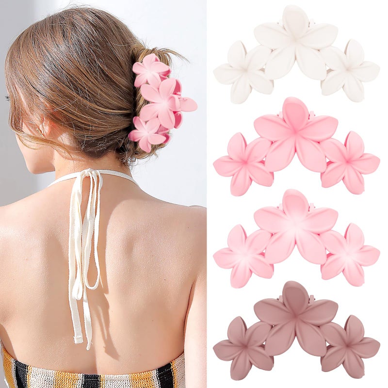 ANBALA Flower Claw Hawaiian Hair Clip, 4PCS Large Plumeria Hair Clips for Women, Non-Slip Strong Hold Clips for Thick Hair, Beach Hair Accessories (Pink, Gradient White, Dark Pink) - Image 1
