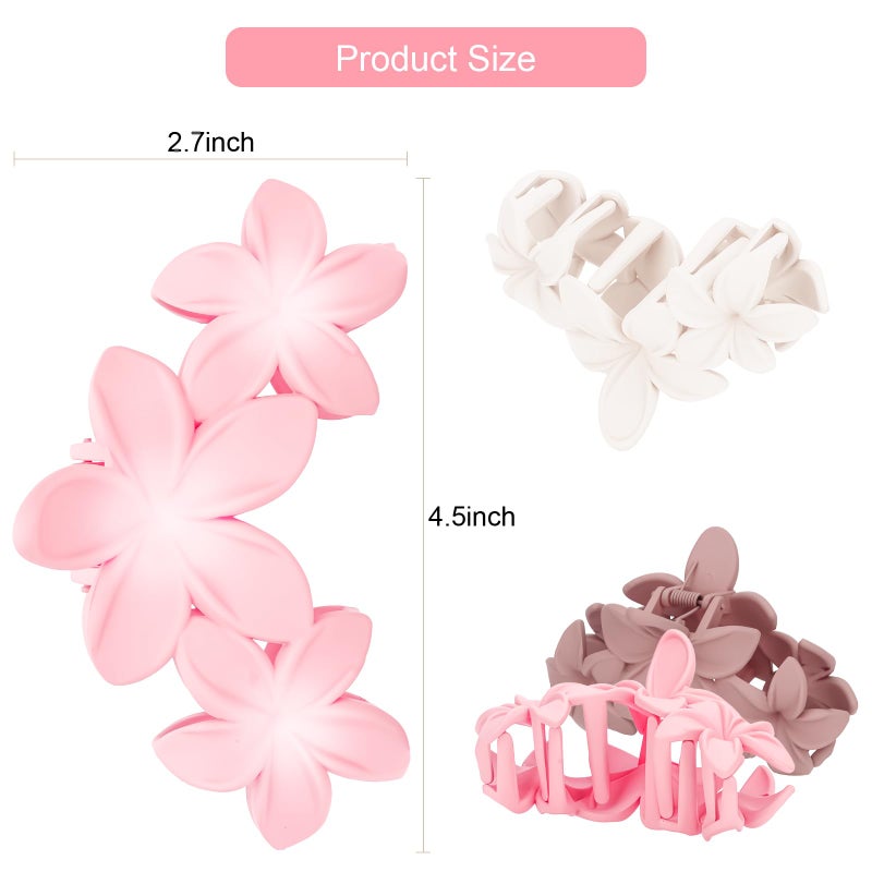 ANBALA Flower Claw Hawaiian Hair Clip, 4PCS Large Plumeria Hair Clips for Women, Non-Slip Strong Hold Clips for Thick Hair, Beach Hair Accessories (Pink, Gradient White, Dark Pink) - Image 5