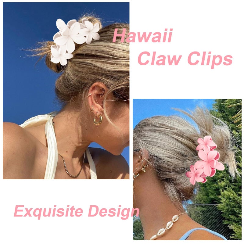 ANBALA Flower Claw Hawaiian Hair Clip, 4PCS Large Plumeria Hair Clips for Women, Non-Slip Strong Hold Clips for Thick Hair, Beach Hair Accessories (Pink, Gradient White, Dark Pink) - Image 4