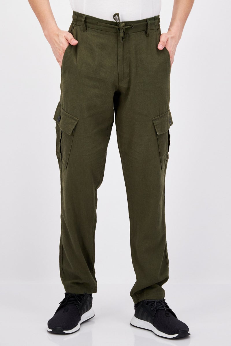 Threadbare Men Regular Fit Solid Cargo Pants, Army Green - Image 1