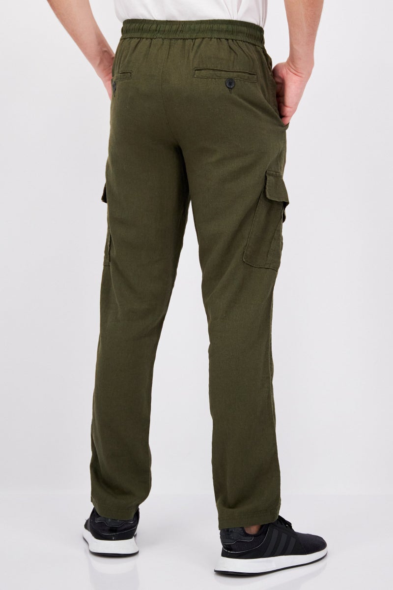 Threadbare Men Regular Fit Solid Cargo Pants, Army Green - Image 3