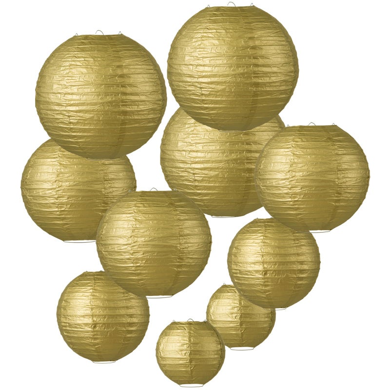 LIHAO 10PCS Mixed Size Gold Paper Lanterns for Weddings Birthdays Parties and Events 6 8 10 12