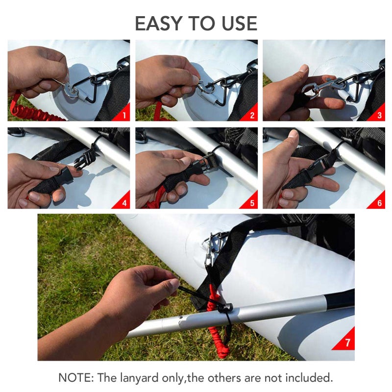 Paddle Leash: Black High Elastic TPU Strap With Nylon Sleeve - Metal Spring Hook Easy Attachment Plastic Quick Release Buckle For Kayaking Paddleboarding Water Sports Outdoor Activities - Image 5