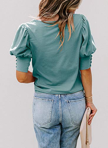 DOROSE Womens Tops Women Blouses Short Sleeve Shirts Puff Sleeve (X-Large, Green) - Image 3