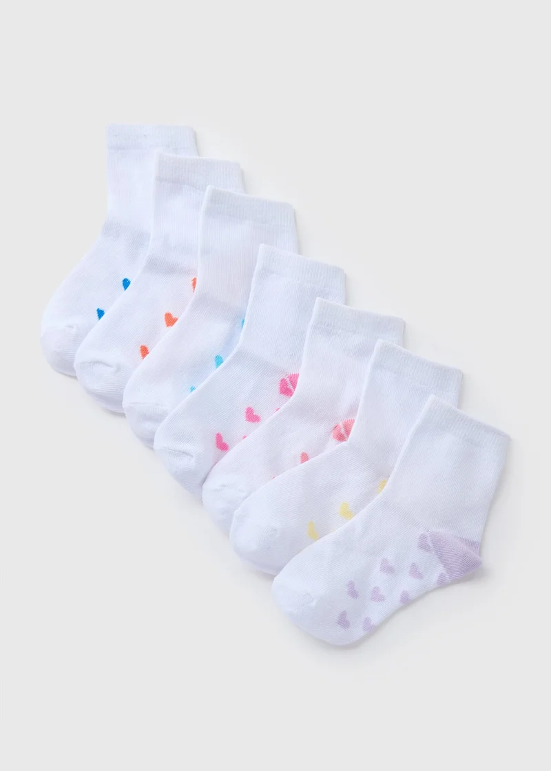 Matalan 7 Pack Girls White Heart Socks