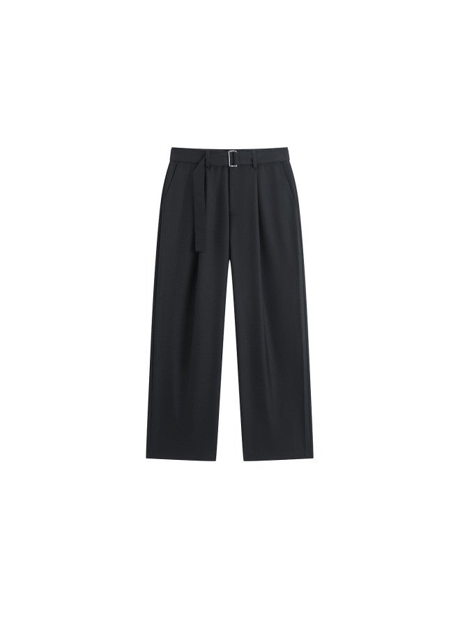Waxbird Men's Autumn Straight-leg Casual High-end Wool Blend Fashion Belted Trousers Men's Casual Pants - Image 2