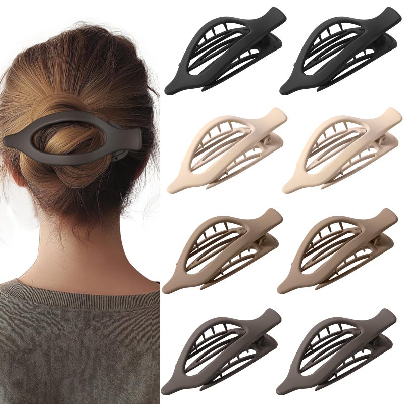 CENTSTAR 8 Pack French Flat Hair Clips for Womenâ€“ Large Matte No-Slip Claw Barrettes in Black, Beige, Light Brown & Dark Brown,Strong Hold for Thick & Thin Hair - Image 1