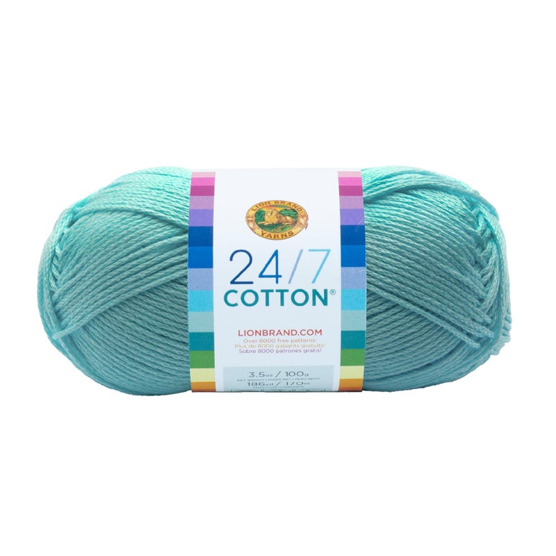 Lion Brand Yarn Lightweight 247 Cotton Yarn for Knitting Crocheting and Crafts Aqua 1 Pack
