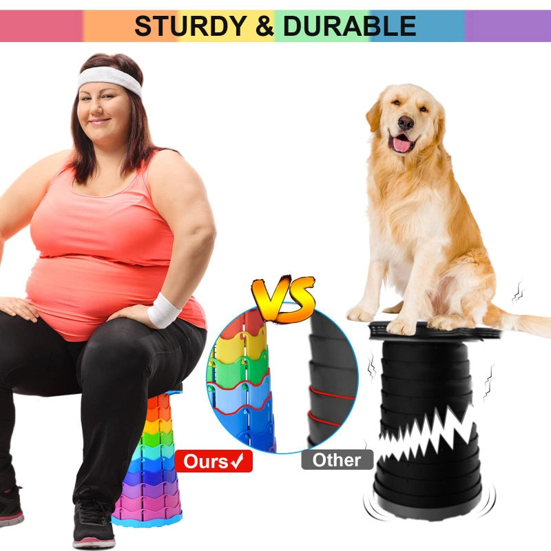Doseno Upgraded Foldable Stool Thickened, Portable Collapsible Stool Retractable Stool for Fishing, Hiking Tours, BBQ, Parties, Outdoor Activities (Rainbow) - Image 2