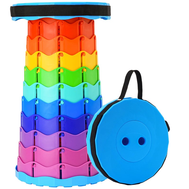 Doseno Upgraded Foldable Stool Thickened, Portable Collapsible Stool Retractable Stool for Fishing, Hiking Tours, BBQ, Parties, Outdoor Activities (Rainbow) - Image 1