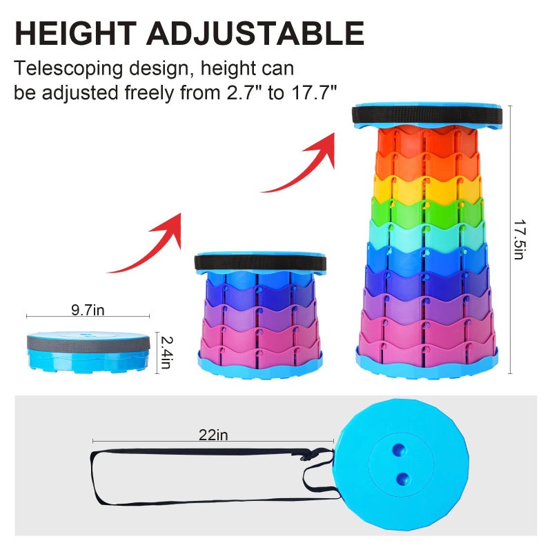 Doseno Upgraded Foldable Stool Thickened, Portable Collapsible Stool Retractable Stool for Fishing, Hiking Tours, BBQ, Parties, Outdoor Activities (Rainbow) - Image 5