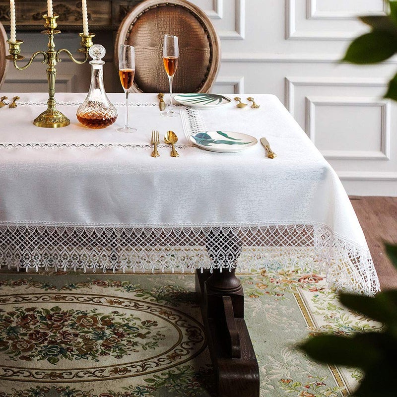 ARTABLE Lace Table Cloths Rectangle Fall Antique Flower Decor Macrame Tablecloth for Outdoor Farmhouse Rustic Kitchen Party Birthday Picnic (White-2, 52 x 70 Inch) - Image 3