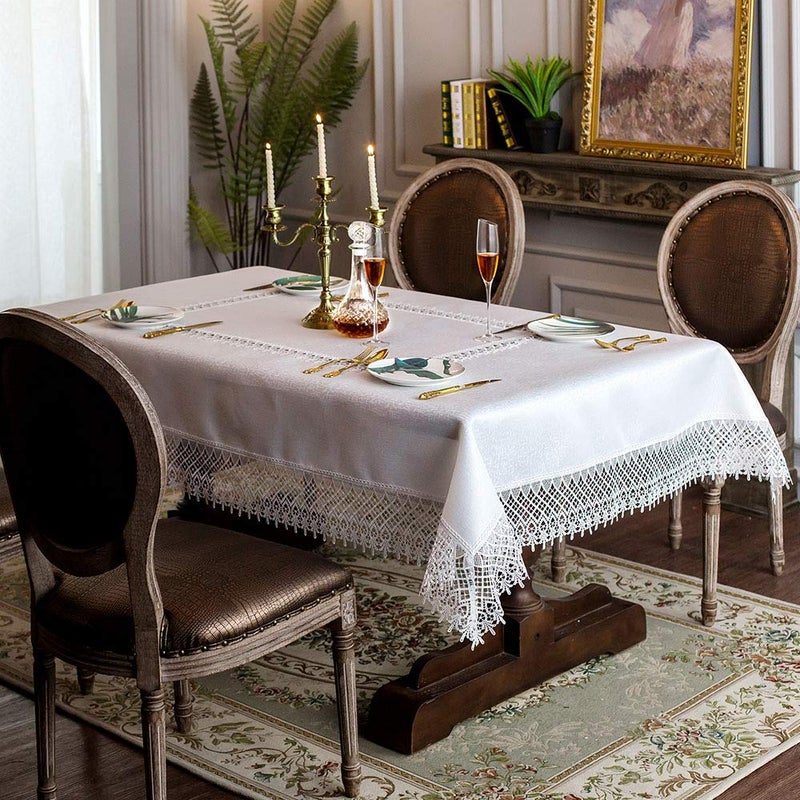 ARTABLE Lace Table Cloths Rectangle Fall Antique Flower Decor Macrame Tablecloth for Outdoor Farmhouse Rustic Kitchen Party Birthday Picnic (White-2, 52 x 70 Inch) - Image 2