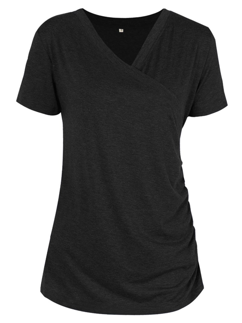 Liu & Qu Womens Maternity Nursing Tops Short Sleeve Breastfeeding Shirts Heather V Neck Clothes - Image 2