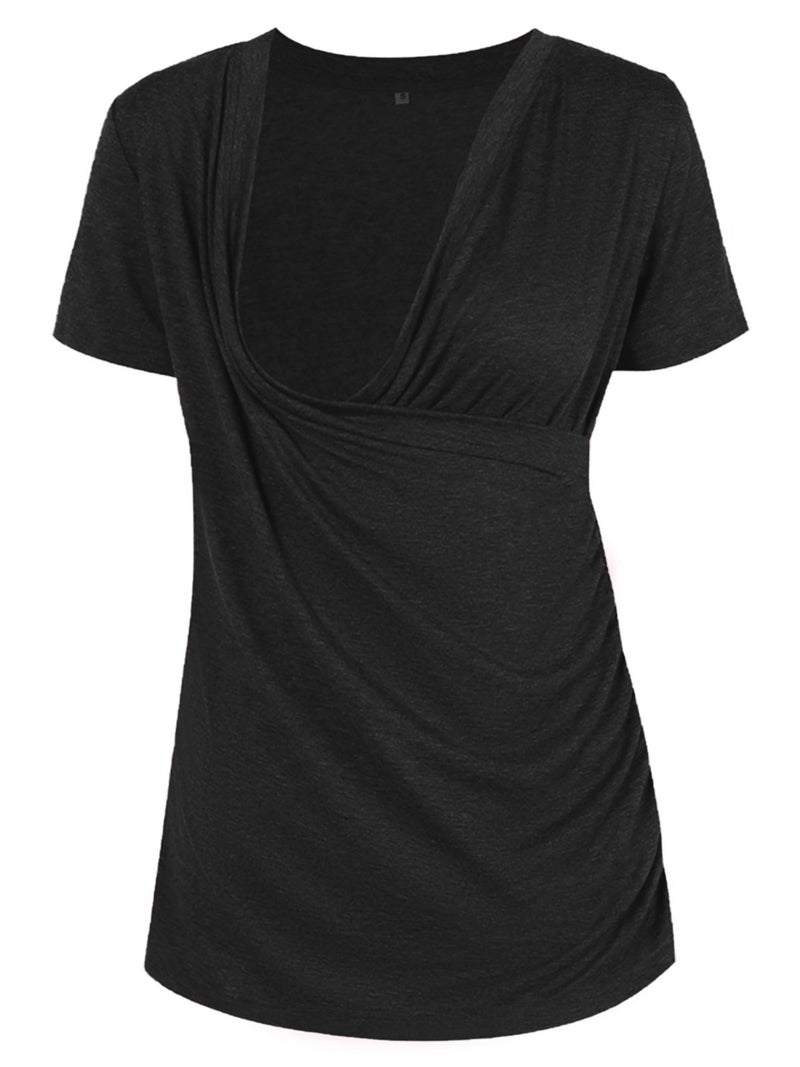 Liu & Qu Womens Maternity Nursing Tops Short Sleeve Breastfeeding Shirts Heather V Neck Clothes - Image 1
