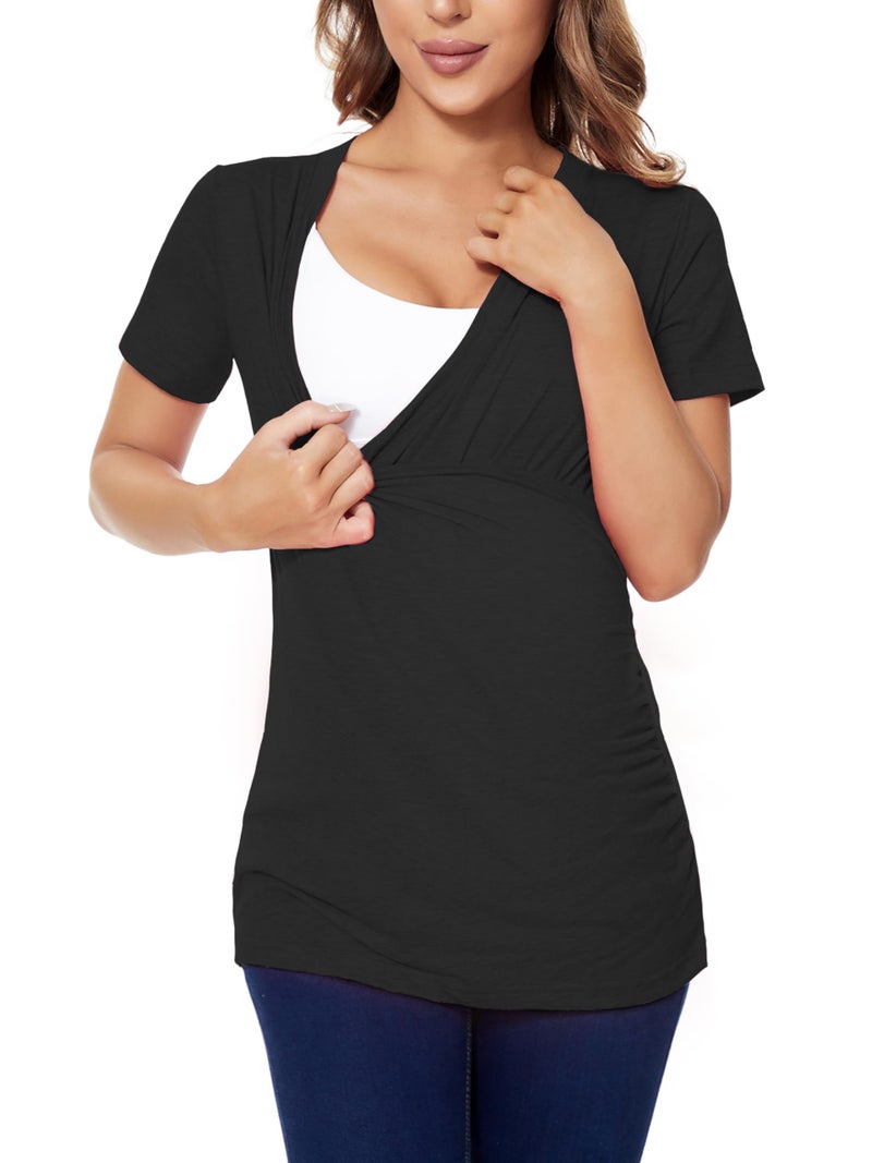 Liu & Qu Womens Maternity Nursing Tops Short Sleeve Breastfeeding Shirts Heather V Neck Clothes - Image 3