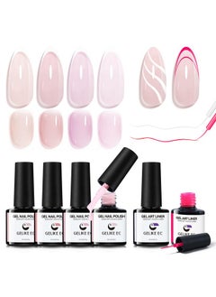 gelike ec Sheer Nude Gel Polish Set Jelly Light Pink Gel Nail Polish With Gel Liner Neutral Color Jelly Nail Polish Soak Off Uv Gel Nails For Nail Art French Manicure At Home 7Ml 6Pcs  - Image 1