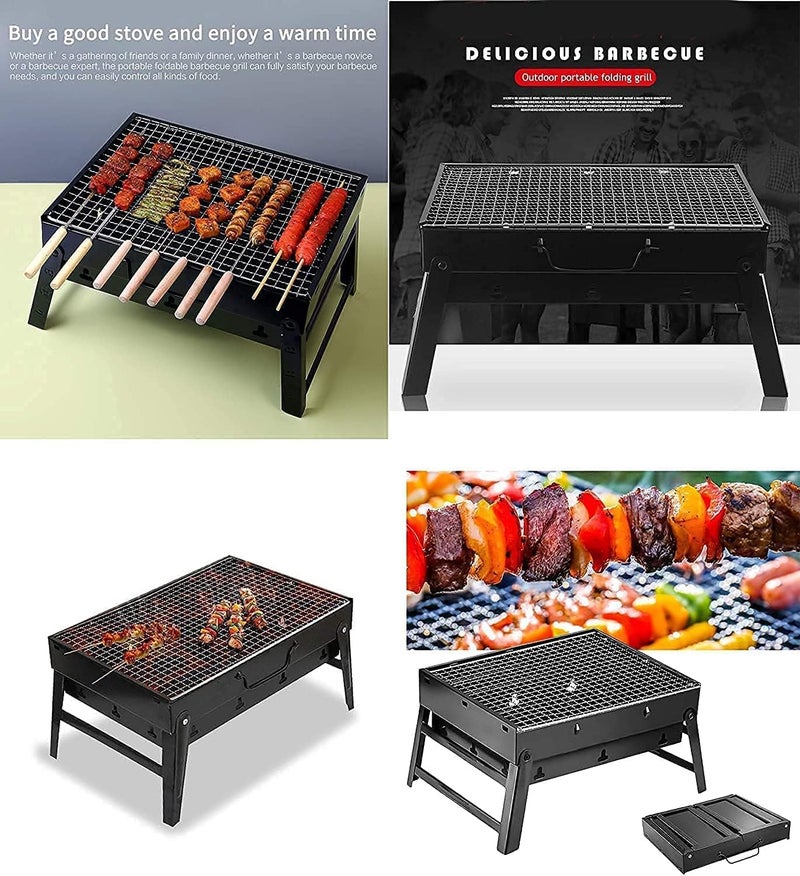 TRIGOP Barbecue Grills - Foldable Charcoal Barbeque Grill With (2 Spatula, 1 BBQ, 10 Stick & 1Air Blower) Outdoor Bbq Grill Tools For Camping Picnics Traveling - Stellar Black ( Barbecue set ) - Image 2