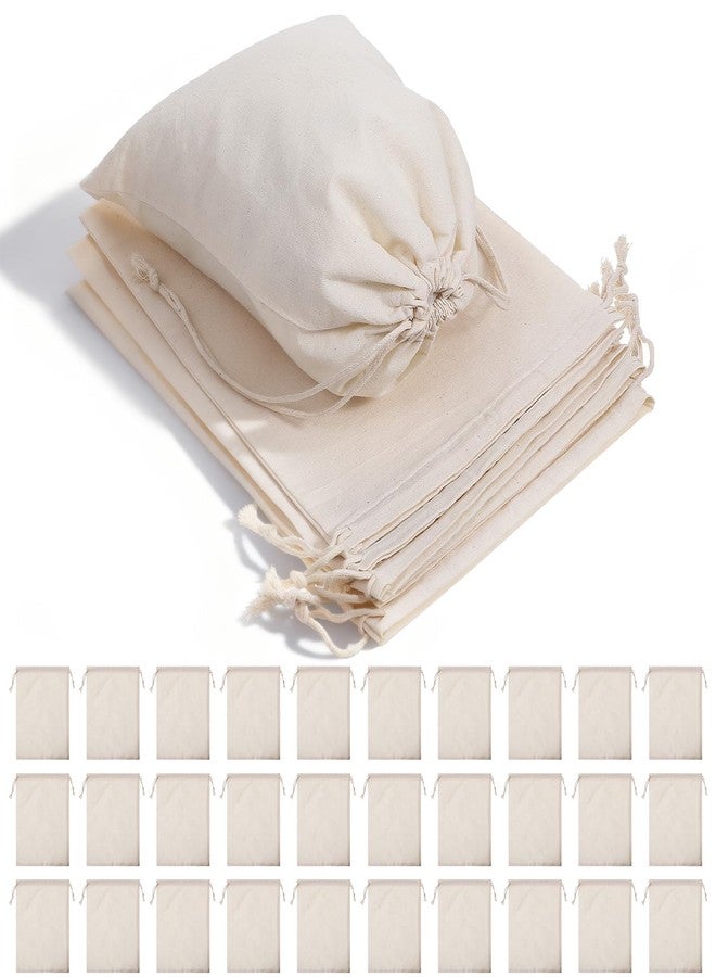 AojSup 30 Pcs Cotton Drawstring Bags, Natural Cotton Muslin Bags with Drawstring Closure - Reusable White Breathable Fabric Pouches for Gift Packaging, Wedding Favors & Storage (8 x 10 inch) - Image 1