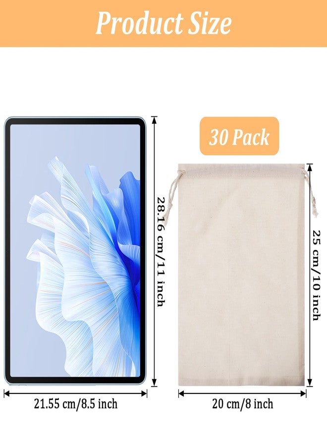 AojSup 30 Pcs Cotton Drawstring Bags, Natural Cotton Muslin Bags with Drawstring Closure - Reusable White Breathable Fabric Pouches for Gift Packaging, Wedding Favors & Storage (8 x 10 inch) - Image 2